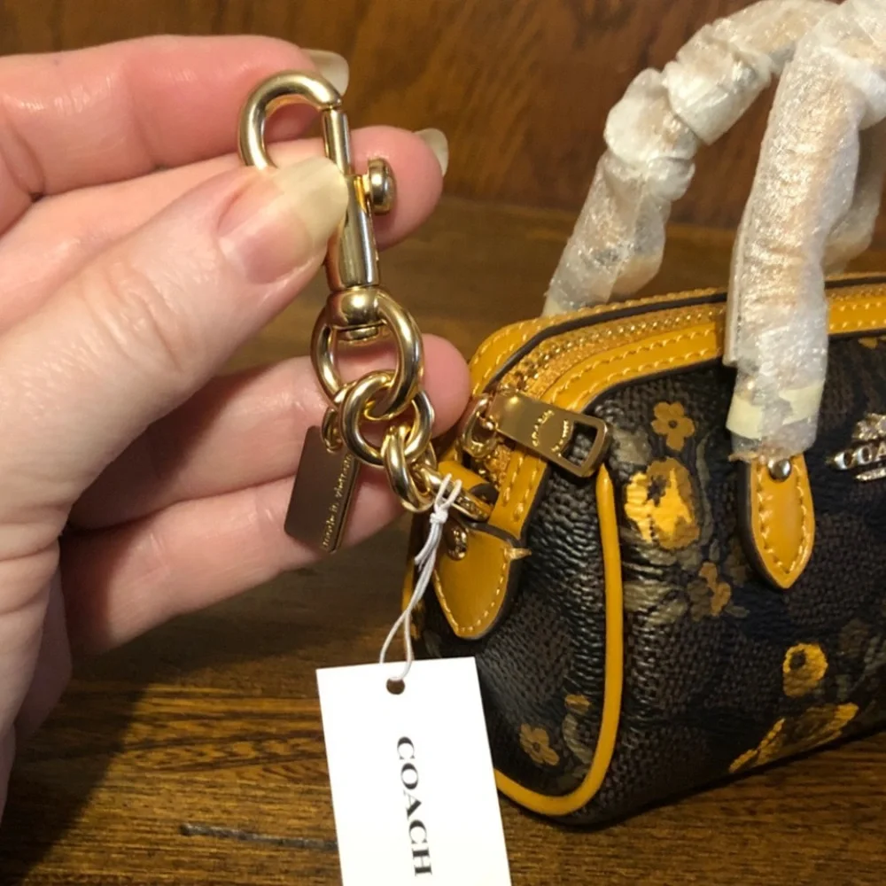 NWT-Coach-Mini Rowan Bag Charm-Floral🌼Walnut/Yellow-$75 - Picture 5 of 11